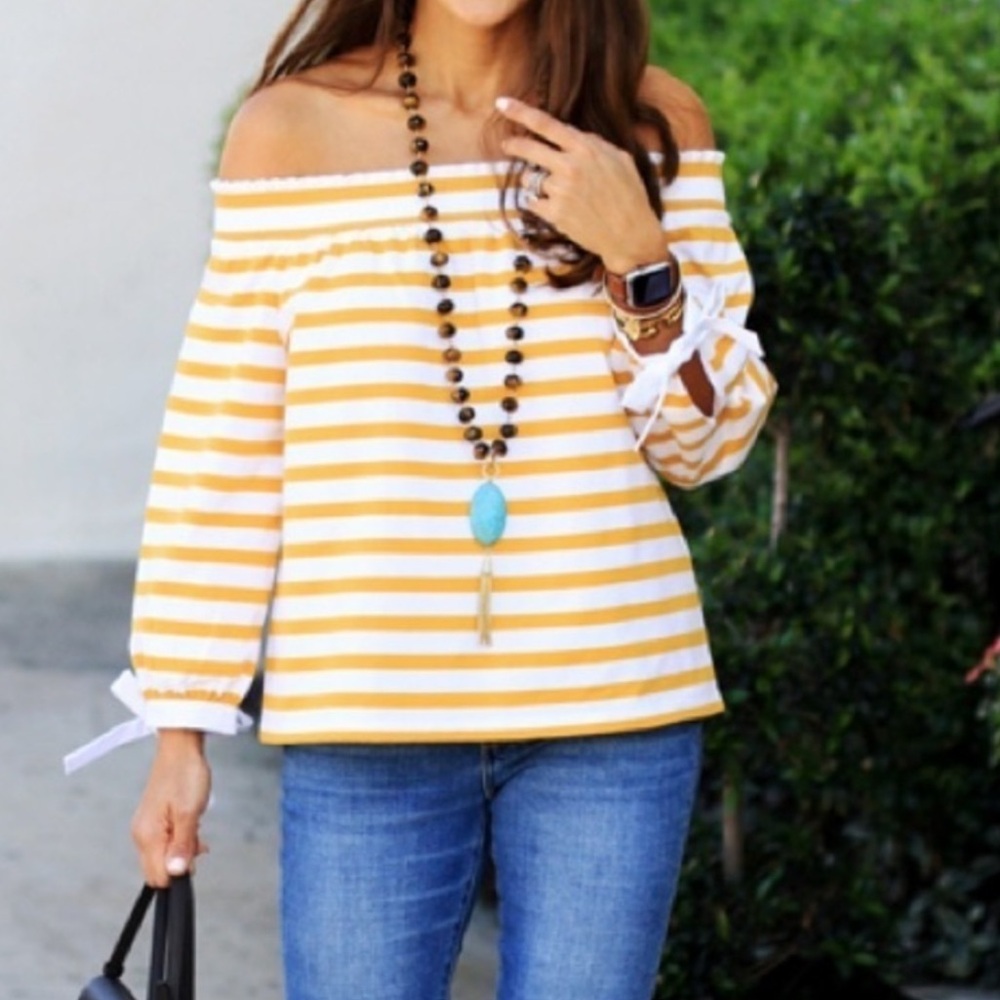 J. Crew Off-Shoulder Yellow and White Striped Top size S